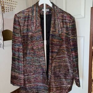 Vintage Multicolor Metallic Tweed Open Blazer Jacket